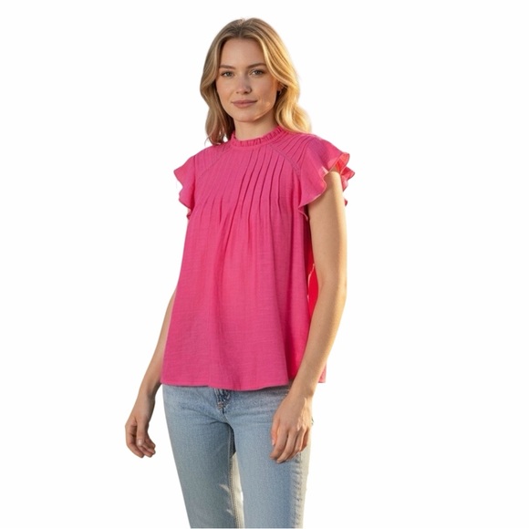 Nanette Lepore Tops - 💐 Nanette Lepore Fuchsia Flutter Sleeve Blouse NWT